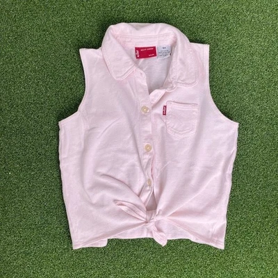 Top vintage Y2K años 2000 rosa claro niñas corbata frontal cuello talla 6X Foto 1 de 3