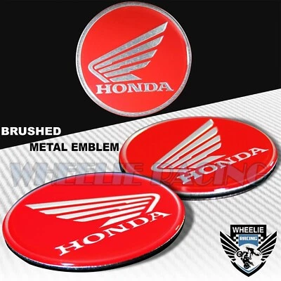 PAIR METAL 2-3/8" BRUSHED ALUMINUM EMBLEM WING LOGO BADGE STICKER FOR HONDA RED - Image 1 of 3