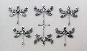 #2003 ANTIQUED STERLING SILVER PLATED DRAGONFLY 4 RING CONNECTOR - 6 Pcs - Picture 1 of 2