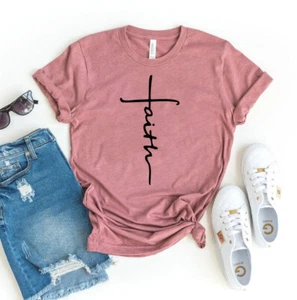 Woman Girl Faith T-Shirt religious Cross - Picture 1 of 3