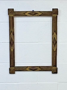 antique Tramp Art Frame Geometric Large Gold Gilt Paint Original - Picture 1 of 24