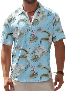 Men's Hawaiian Shirt Wrinkle-Free Short Sleeve Button-Down Floral Beach Shirt - Picture 1 of 45