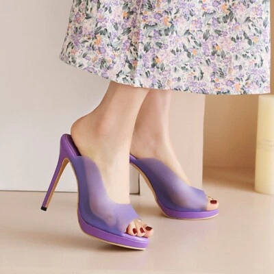 Плюс размер женщин заглянуть носок платформе сандалии тапочки очень высокий каблук на шпильке матовый - Изображение 1 из 4