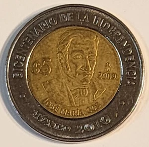MEXICO COMMEMORATIVE Coin 5 PESOS 2009 Jose MARIA COS W/ERRORS Moneda CONMEMORA - Picture 1 of 15
