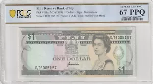Fiji 1993 1 Dollar PCGS Certified Banknote UNC 67 PPQ Pick 89a - Picture 1 of 2