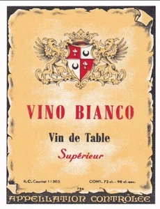VINO BIANCO VIN DE TABLE SUPERIEUR WINE LABEL 3-1/2 x 4-5/8 INCH - Picture 1 of 1