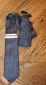 Mens Stacy Adams Geo Blue Gray Silver Tie W/ Matching Pocket Square NEW - Picture 1 of 1
