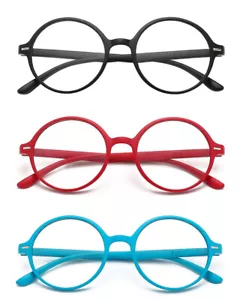 Confezione 3 Occhiali Da Lettura Flessibili TR90 Rotondi Vintage Presbiopici Nero Rosso - Foto 1 di 16