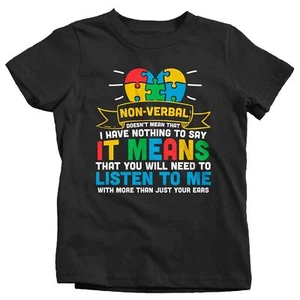 Kids Autism T Shirt Non Verbal Shirt Spectrum Disorder TShirt Autistic ASD Liste - Picture 1 of 24