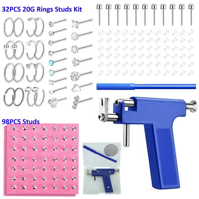 Ear Piercing Gun Body Nose Navel Lip Tool Kit Jewelry with 130 Studs Rings Set - Image 1 of 4