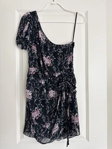 NWT LOVESHACKFANCY Peyton Floral Silk One Shoulder Dress Navy Cosmos $445. - Picture 1 of 10