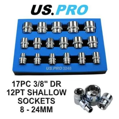 US PRO 17pc 3/8 Dr Shallow Sockets 12 Point 8 - 24mm 3248 - Image 1 of 4