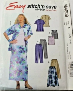 Camisa, Top, Pantalones y Falda Sesgada McCall's 4809 Misses Patrón Costura 10-12-14-16 - Imagen 1 de 2
