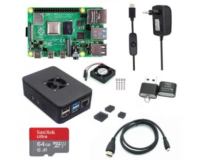 Raspberry pi 4B (2/4/GB）complete kit with 64GB SD card adapter black case HDMI - Image 1 of 4