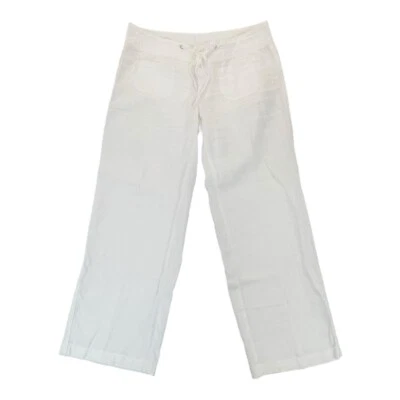 CAbi Linen Pants Womens Medium Wide Leg  Drawstring White Beach Vacation - Image 1 of 4