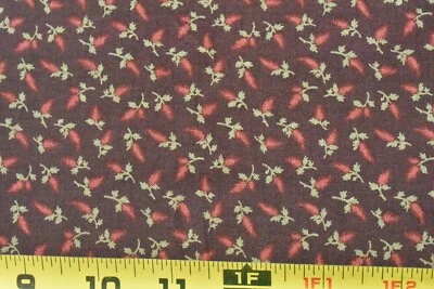 35" Long, Orange & Green Floral on Brown Quilt Cotton, Thimbleberries, P9343 - Image 1 of 4