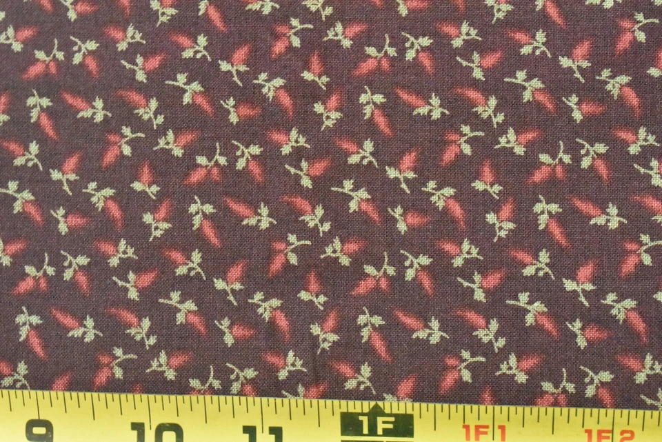 35" Long, Orange & Green Floral on Brown Quilt Cotton, Thimbleberries, P9343 - Image 1 of 4