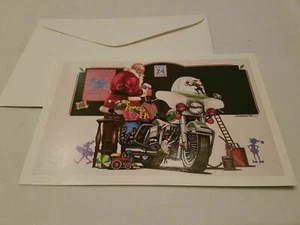 HARLEY DAVIDSON CHRISTMAS CARDS #X092 SANTA LOADING HIS HARLEY WITH GIFTS (10) - Picture 1 of 2