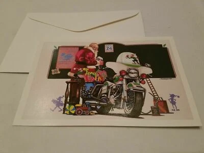HARLEY DAVIDSON CHRISTMAS CARDS #X092 SANTA LOADING HIS HARLEY WITH GIFTS (10) - Image 1 of 2