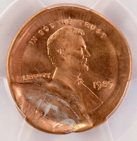1989 1c Lincoln Cent Broadstruck & 20% Brockage PCGS MS64 Red Cover