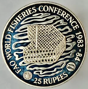 SEYCHELLES -AG/ 25 RUPEES 1983-84 FAO PIEDFORT PROOF RARA ! - Imagen 1 de 2