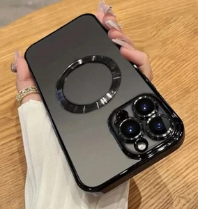Black colour magnetic mobile phone case for iPhone 16 pro max Wireless charging - Picture 1 of 3