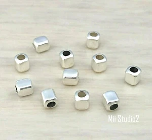 50pcs Rectangle Sterling Silver 3mm x 3.3mm Beads 1.5mm Hole Spacer S25s - Picture 1 of 2