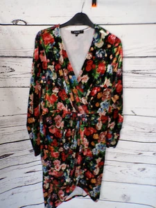 LADIES SIMPLY BE BLACK MIX FLORAL LONG SLEEVE MOCK WRAP DRESS SIZE 16 - Picture 1 of 4