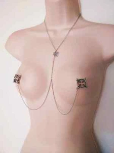 Sexy Halskette Stahlkette Brustwarzenschraubklemmen Körperschmuck Unisex Intim - Bild 1 von 5