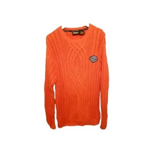 Vintage Harley Davidson Pull Over Sweater Mens Heavy Cable Knit Orange Small - Picture 1 of 11