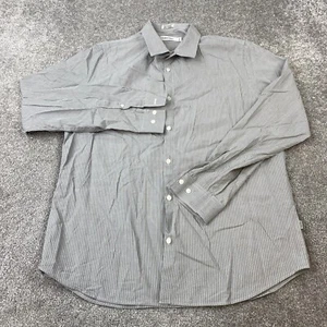 Calvin Klein Button-Up Shirt Men's Large Long Sleeve Gray White Striped - Picture 1 of 7