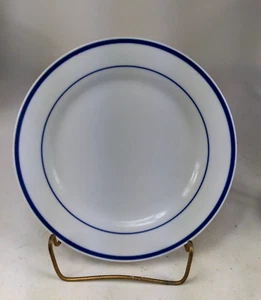 Oneida Maitre De Porcellana Piatto 11" Bianco con Bordo a Fascia a Strisce Blu - Foto 1 di 7