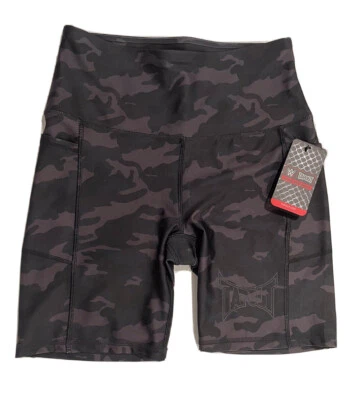 Tapout 女式高腰黑色/迷彩印花带口袋自行车短裤 M 码 - 全新带标签 — 第 1/4 张图片