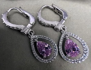 Judith Ripka Elegantes Pendientes Colgantes Plata Rosa Cristal con Cierre de Palanca - Imagen 1 de 4