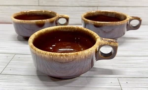 3 Vintage Hull Pottery Soup Mug Brown Drip Glaze Cup Bowl Oven Proof USA - G3 - Picture 1 of 6