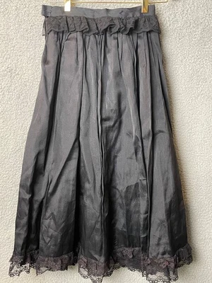 Vintage Black Taffeta Full Skirt Sz S Lace Trim Pleated 1950s Gothic Retro Midi - Image 1 of 4