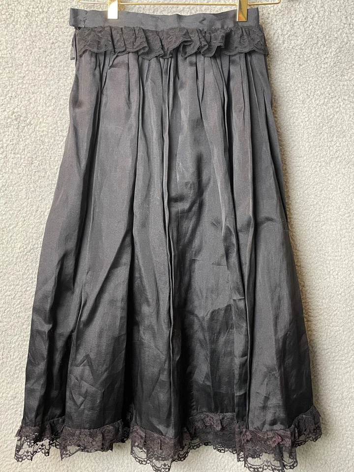 Vintage Black Taffeta Full Skirt Sz S Lace Trim Pleated 1950s Gothic Retro Midi - Image 1 of 4