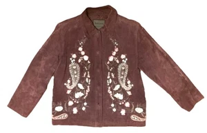 Giacca Brandon Thomas pelle scamosciata bordeaux M vintage ricamo 1970 Boho B50 112 - Foto 1 di 10