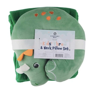 Kids Dinosaur Travel Neck Pillow & Throw Blanket Set- Green- B-day gift- 35”x50” - Imagem 1 de 2