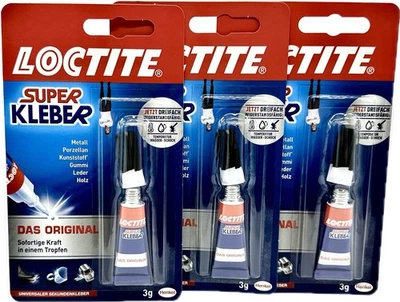 3x Loctite Sekundenkleber Super Kleber 3g Metall Porzellan Kunststoff Gummi Holz - Bild 1 von 4