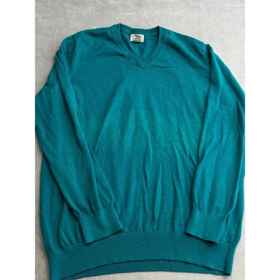 LLBean V Neck Sweater Teal Cotton Cashmere Blend Mens XL Regular IT3143 - Image 1 of 4