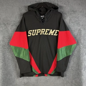 Supreme FW 2017 Hooded Hockey Jersey Mens XL Logo Spellout Black Red USA Sport - Picture 1 of 12