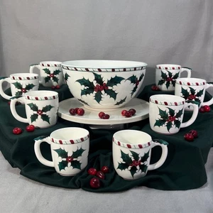 Lefton Holly Zuckerstange Bowle Schüssel mit 8 Tassen Vintage Weihnachten Japan Artikel 210 - Bild 1 von 18