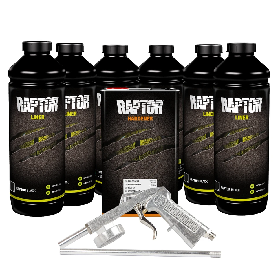 Kit de revestimiento de caja de camión en aerosol U-POL Black Raptor con pistola (6 litros) Foto 1 de 1