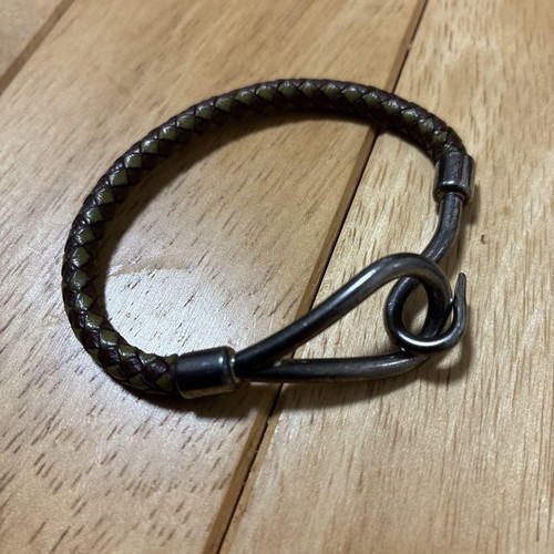 HERMÈS Bracciale Hermes Jumbo Argento Marrone Oliva Intrecciato Ottimo Usato Senzala