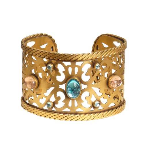 SAINT LAURENT (YSL) YVES SAINT LAURENT Bracciale in metallo filagrana dorato e cabachon