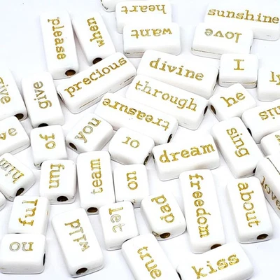 20pcs Word White & Gold-Lined Acrylic Rectangle Beads - B0229142 - Image 1 of 3