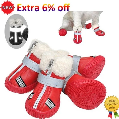 Zapatos impermeables para perros reflectantes antideslizantes botas de invierno cálidas de lana botines para nieve Foto 1 de 4