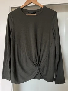 DECJUBA SAGE GREEN LONG SLEEVE RIBBED TSHIRT TOP WITH TWIST SZ L NEW - Picture 1 of 2