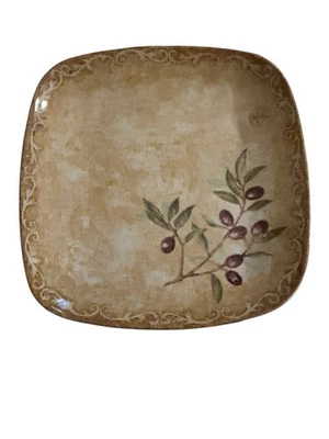 222 Fifth OLIVETO 8.5 " Square Dinner Plate Olive Branch Rustic Italian - EUC - Image 1 of 2